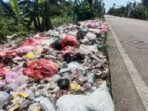 Tumpukan sampah di Jalan Raya Sobang, Kampung Kaung, Desa Mekarsari, Kecamatan Panimbang, Kabupaten Pandeglang.