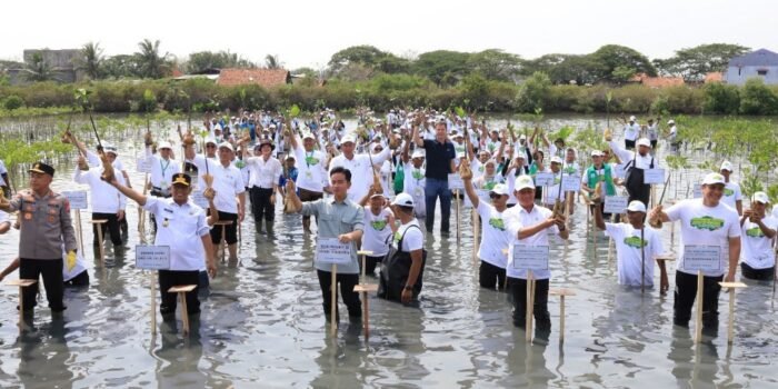 Wakil Presiden Republik Indonesia Gibran Rakabuming Raka bersama jajaran kementerian, pemerintah daerah, dan komunitas lingkungan melaksanakan kegiatan penanaman mangrove di kawasan Ketapang, Kabupaten Tangerang, Banten. Wakil Presiden Republik Indonesia Gibran Rakabuming Raka bersama jajaran kementerian, pemerintah daerah, dan komunitas lingkungan melaksanakan kegiatan penanaman mangrove di kawasan Ketapang, Kabupaten Tangerang, Banten.
